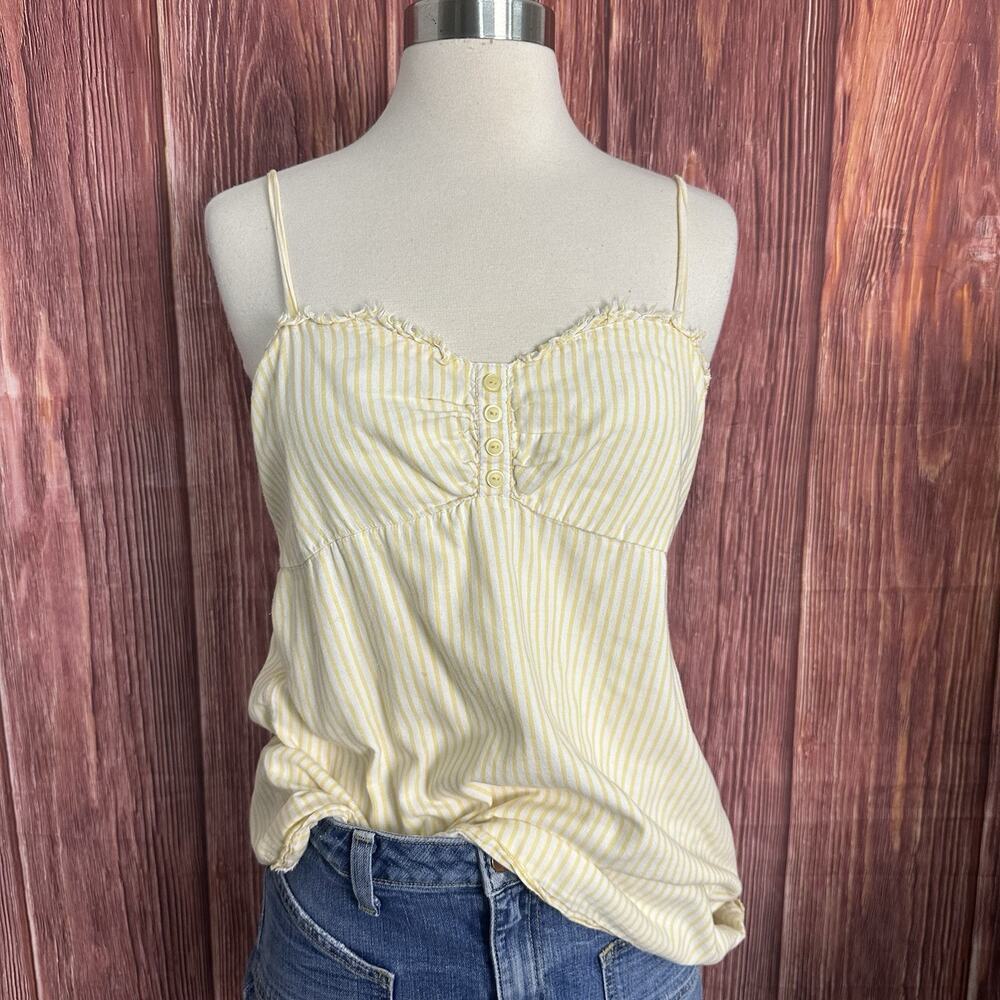Maurices Yellow White Striped Babydoll Cami Tank Top Women’s Size Medium Y2K VTG